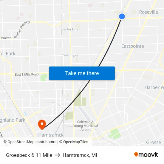 Groesbeck & 11 Mile to Hamtramck, MI map