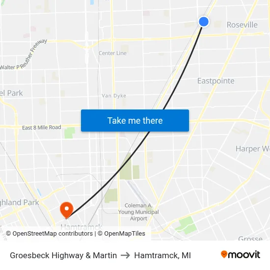 Groesbeck Highway & Martin to Hamtramck, MI map