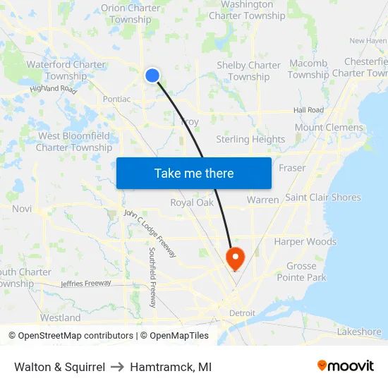 Walton & Squirrel to Hamtramck, MI map
