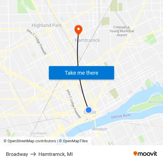 Broadway to Hamtramck, MI map