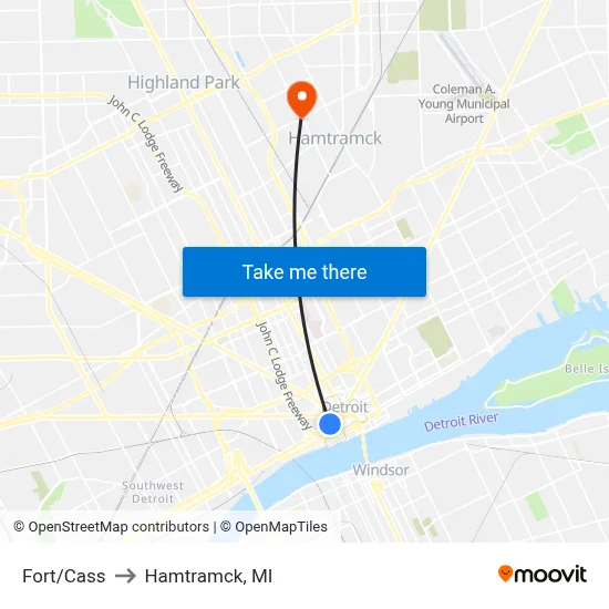 Fort/Cass to Hamtramck, MI map