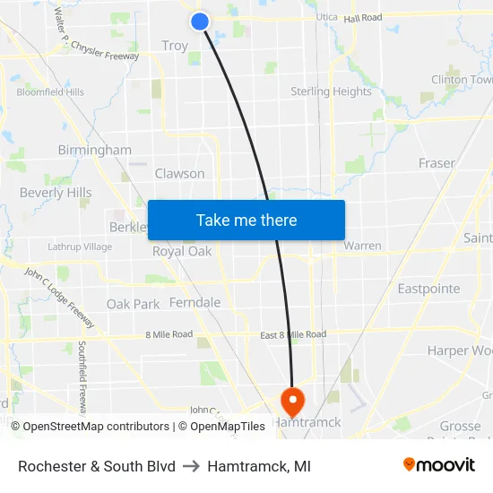 Rochester & South Boulevard to Hamtramck, MI map