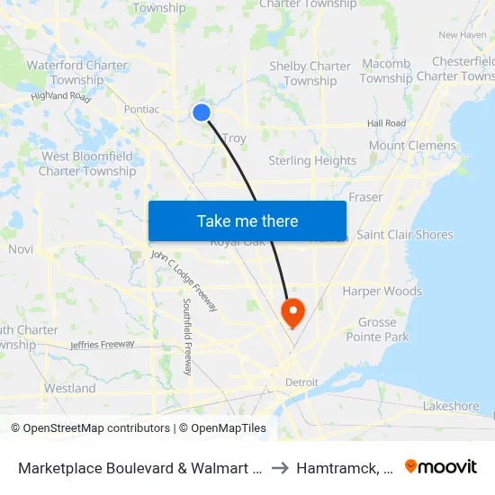 Marketplace Boulevard & Walmart Nb to Hamtramck, MI map