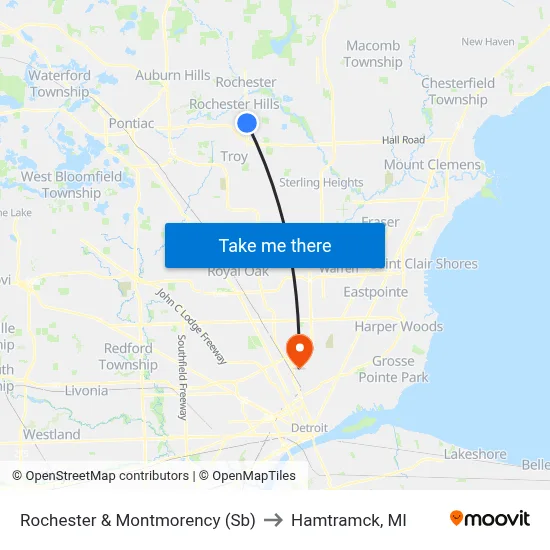 Rochester & Montmorency (Sb) to Hamtramck, MI map