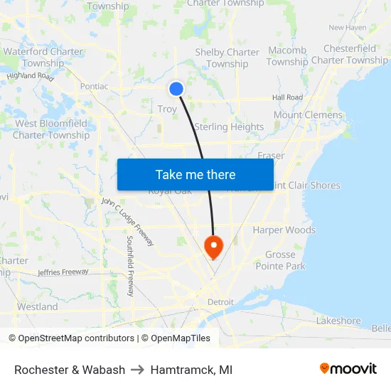 Rochester & Wabash to Hamtramck, MI map