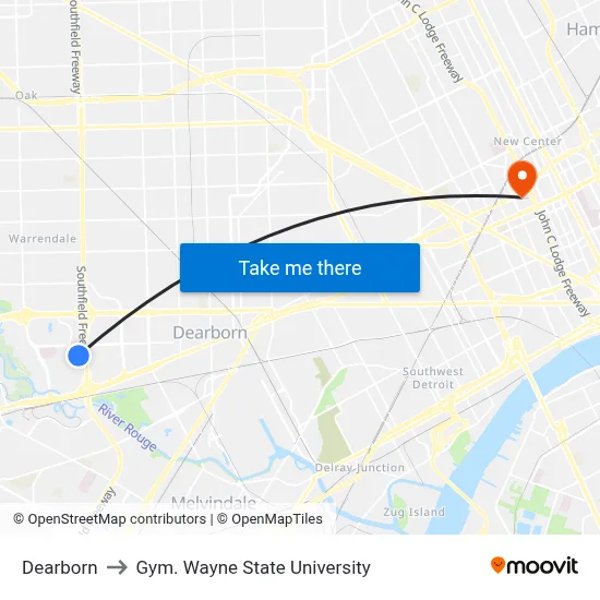 Dearborn to Gym. Wayne State University map