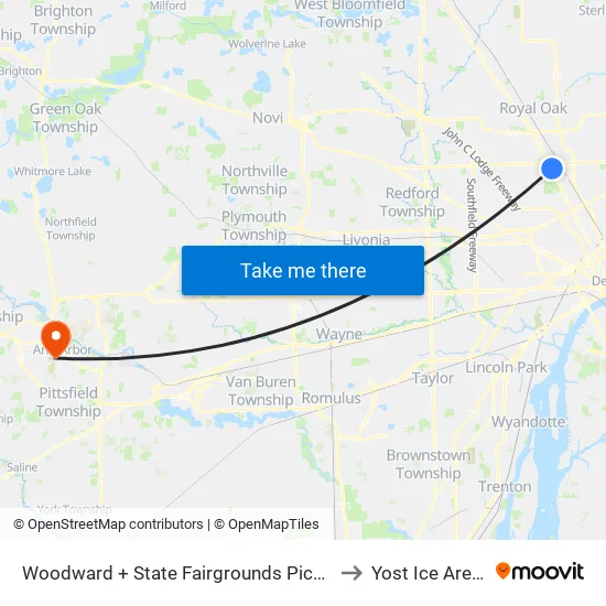 Woodward + State Fairgrounds Pickup to Yost Ice Arena map