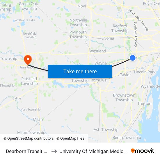 Dearborn Transit Center to University Of Michigan Medical Center map