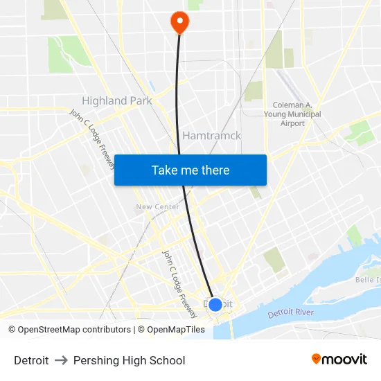Detroit to Pershing High School map