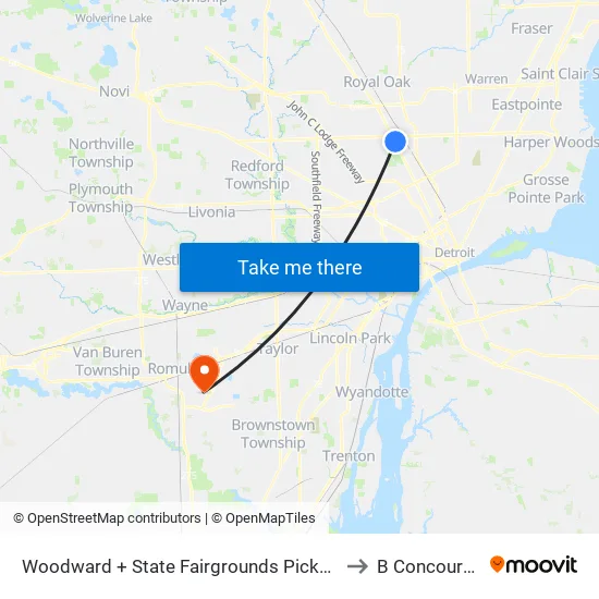 Woodward + State Fairgrounds Pickup to B Concourse map
