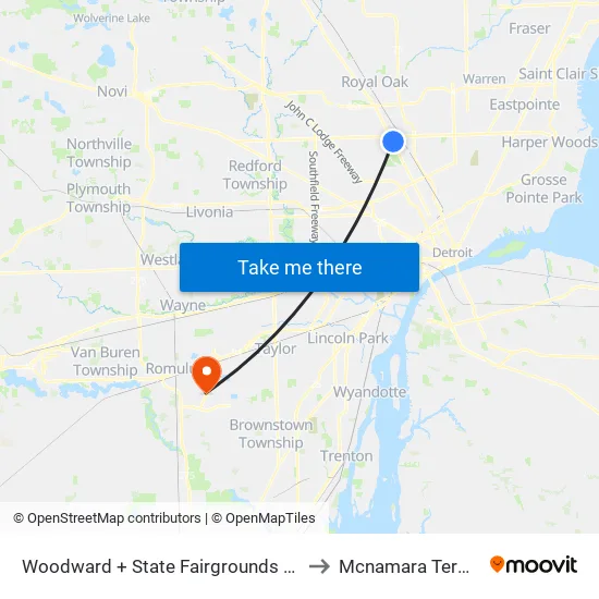 Woodward + State Fairgrounds Pickup to Mcnamara Terminal map