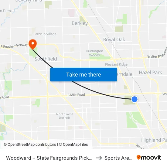 Woodward + State Fairgrounds Pickup to Sports Arena map