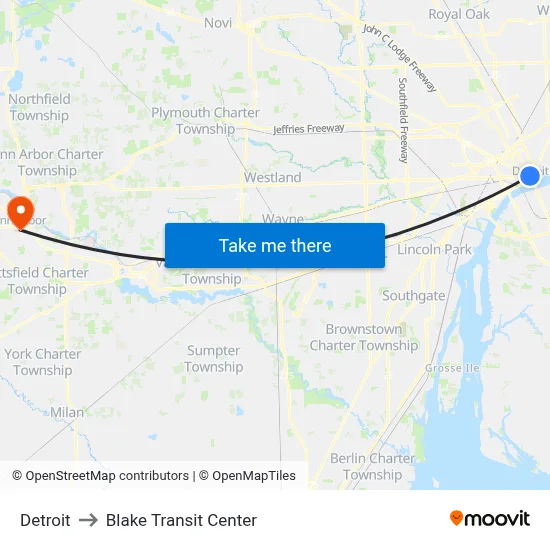 Detroit to Blake Transit Center map