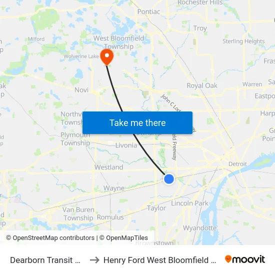 Dearborn Transit Center to Henry Ford West Bloomfield Hospital map