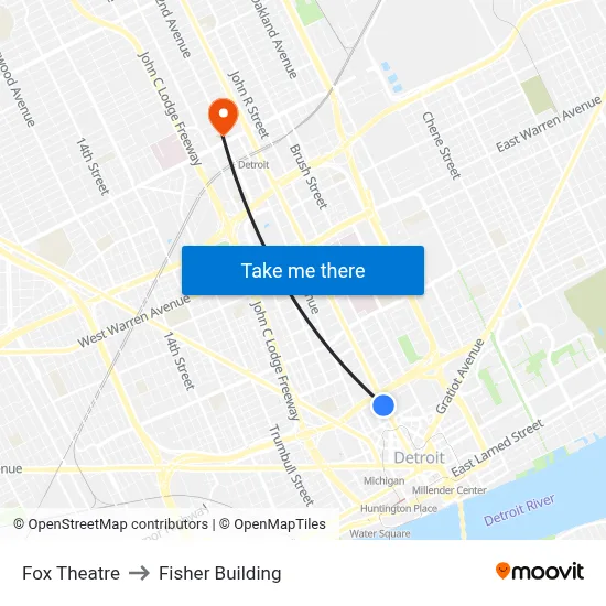 Fox Theatre to Fisher Building map