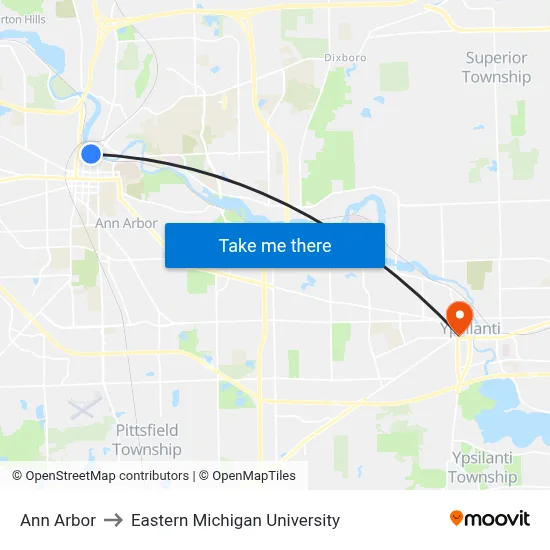 Ann Arbor to Eastern Michigan University map