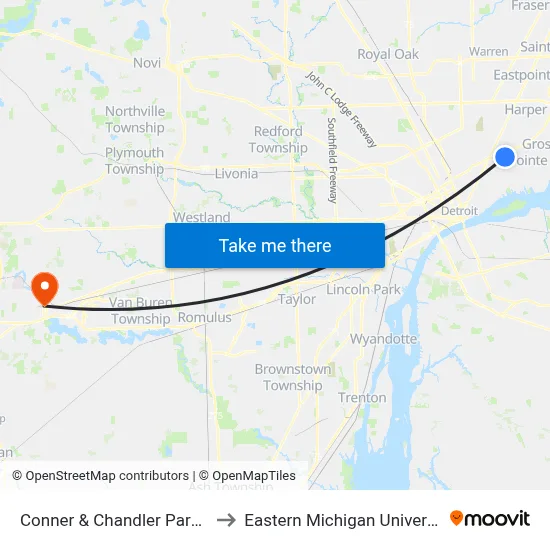 Conner & Chandler Park Dr to Eastern Michigan University map