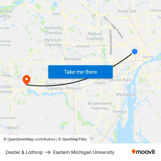Dexter & Lothrop to Eastern Michigan University map