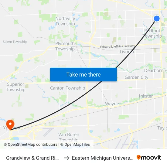 Grandview & Grand River to Eastern Michigan University map