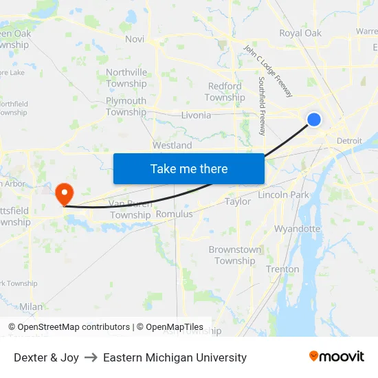 Dexter & Joy to Eastern Michigan University map