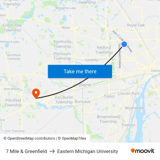7 Mile & Greenfield to Eastern Michigan University map