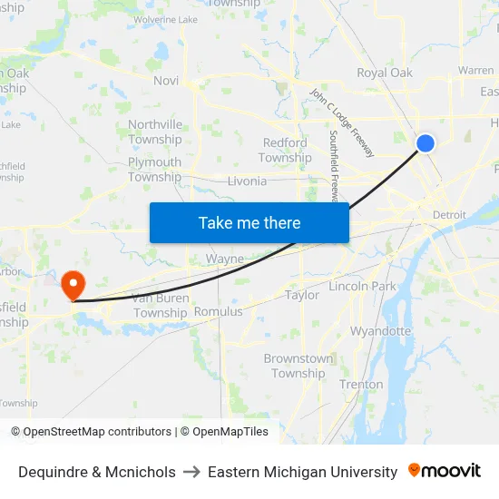 Dequindre & Mcnichols to Eastern Michigan University map