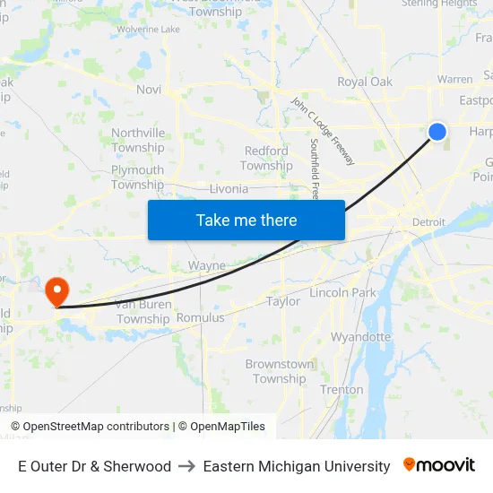 E Outer Dr & Sherwood to Eastern Michigan University map