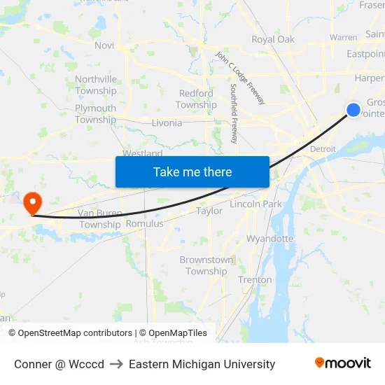 Conner @ Wcccd to Eastern Michigan University map