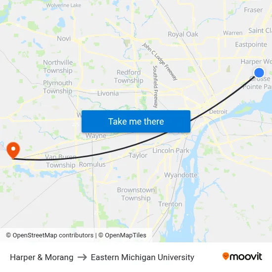 Harper & Morang to Eastern Michigan University map