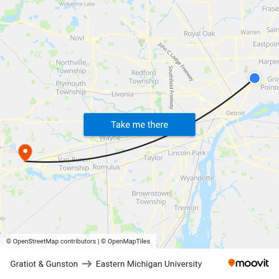 Gratiot & Gunston to Eastern Michigan University map