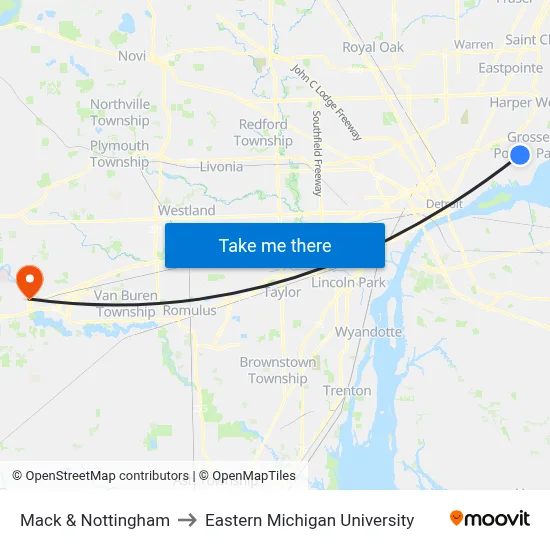 Mack & Nottingham to Eastern Michigan University map