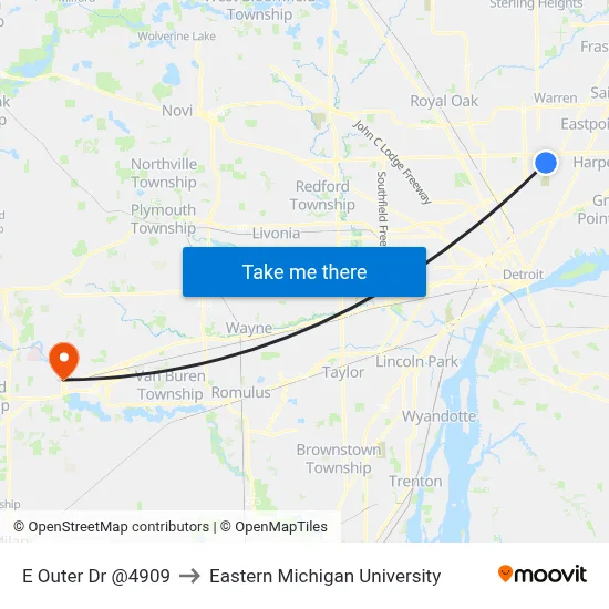 E Outer Dr @4909 to Eastern Michigan University map