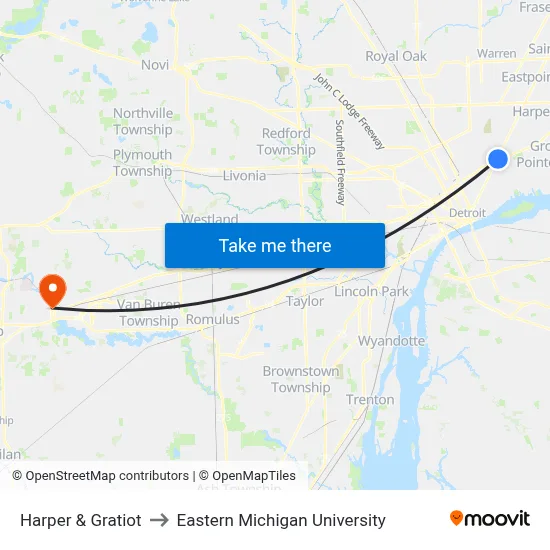 Harper & Gratiot to Eastern Michigan University map