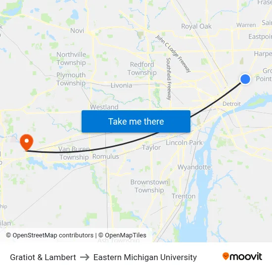 Gratiot & Lambert to Eastern Michigan University map