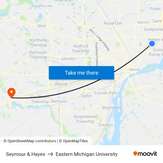 Seymour & Hayes to Eastern Michigan University map