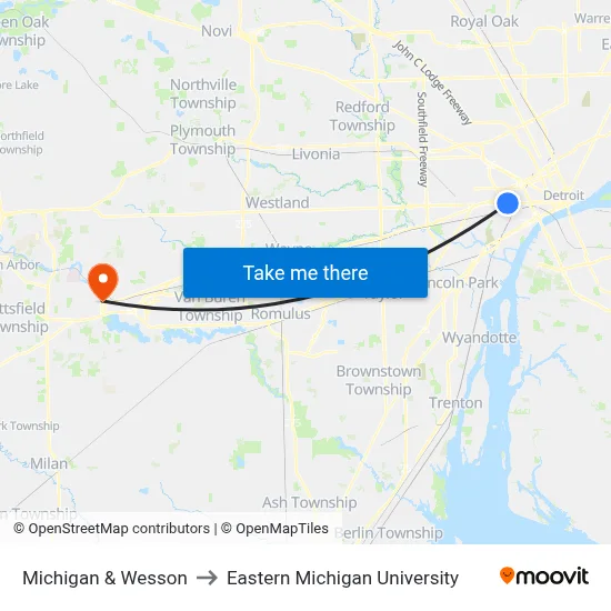 Michigan & Wesson to Eastern Michigan University map
