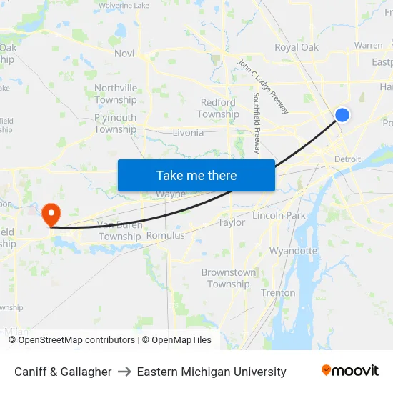Caniff & Gallagher to Eastern Michigan University map