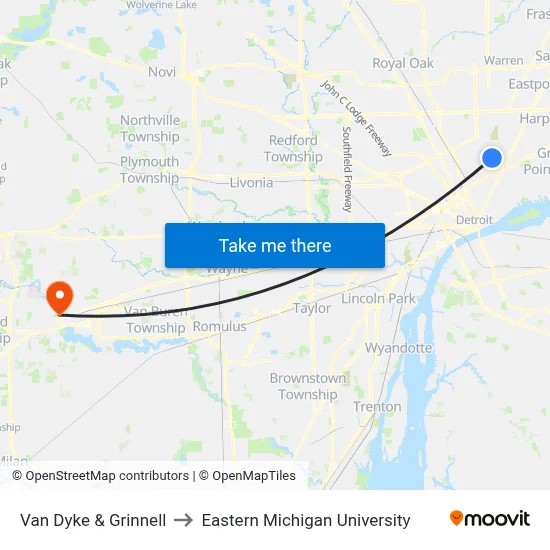 Van Dyke & Grinnell to Eastern Michigan University map
