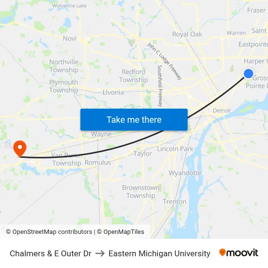 Chalmers & E Outer Dr to Eastern Michigan University map
