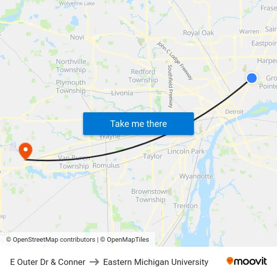E Outer Dr & Conner to Eastern Michigan University map