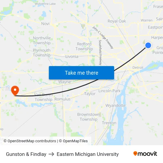 Gunston & Findlay to Eastern Michigan University map