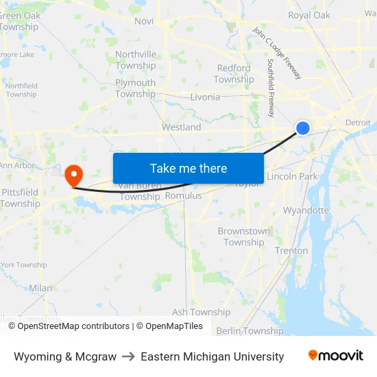 Wyoming & Mcgraw to Eastern Michigan University map