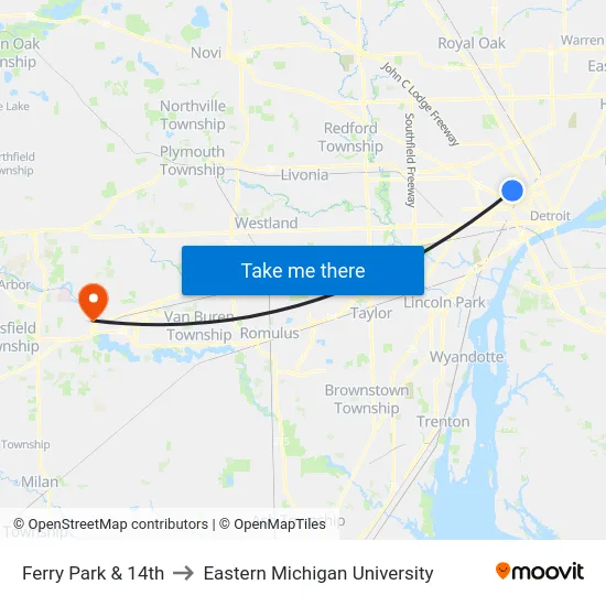 Ferry Park & 14th to Eastern Michigan University map