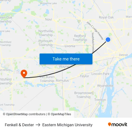 Fenkell & Dexter to Eastern Michigan University map