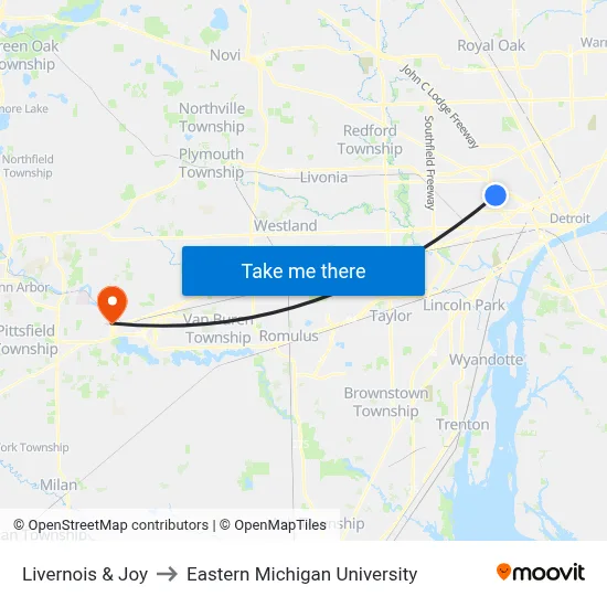 Livernois & Joy to Eastern Michigan University map