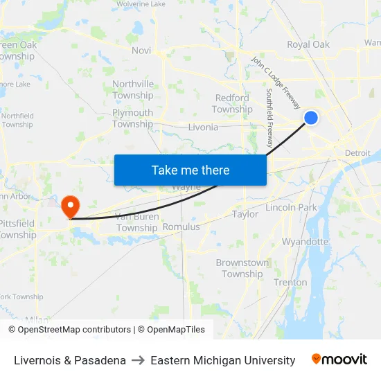 Livernois & Pasadena to Eastern Michigan University map