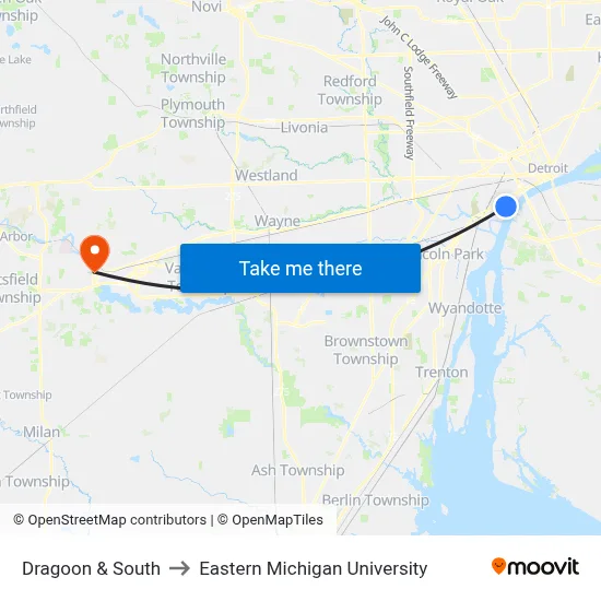Dragoon & South to Eastern Michigan University map