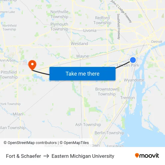 Fort & Schaefer to Eastern Michigan University map