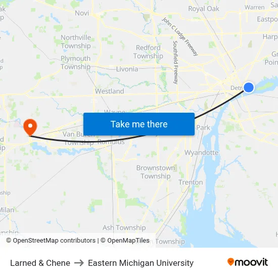 Larned & Chene to Eastern Michigan University map