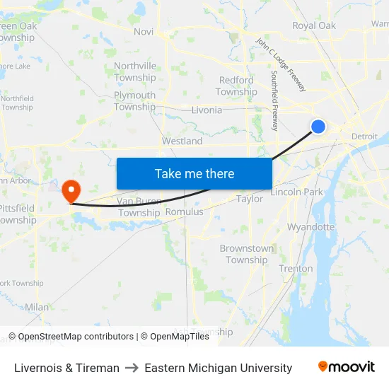 Livernois & Tireman to Eastern Michigan University map